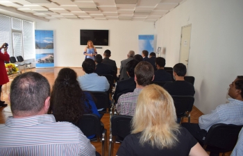 Prime Minister Narendra Modi's address at Defexpo 2018 in Chennai was telecast to an appreciative gathering of leading Bulgarian defence companies at an event at the Embassy in Sofia on 12 April 2018